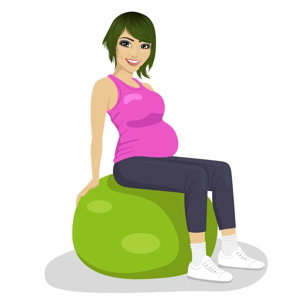 健身、 运动和生活方式的概念 — — 孕妇在健身球上 — 图库矢量图片