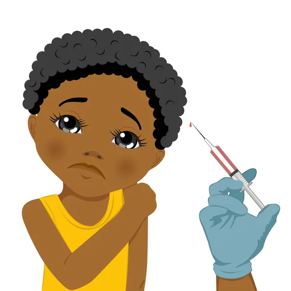 Afro-amerikai szomorú kislány szerzés egy vakcina adminisztráció — Stock Vector