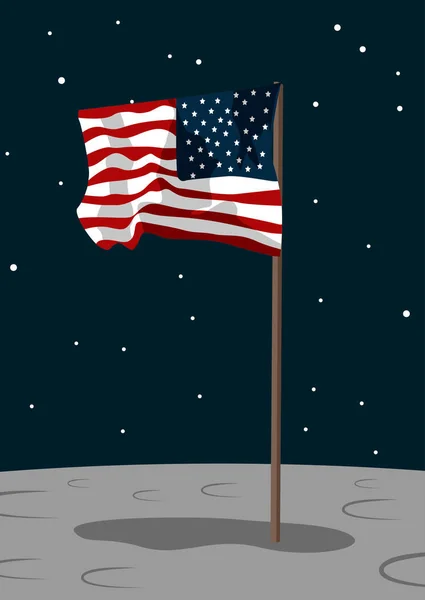 USA flag on the moon surface — Stock Vector