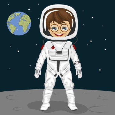 Küçük inek çocuk astronot artalanları Dünya'nın ay yüzeyinde tutuyoruz