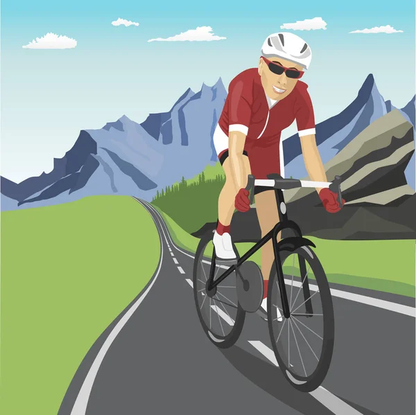 Cycliste professionnel masculin à cheval dans les montagnes — Image vectorielle