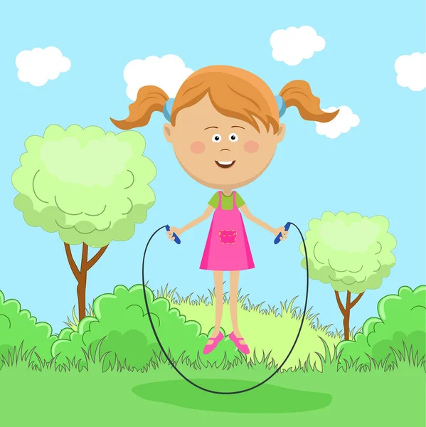 Petite fille mignonne sauter corde dans le parc — Image vectorielle