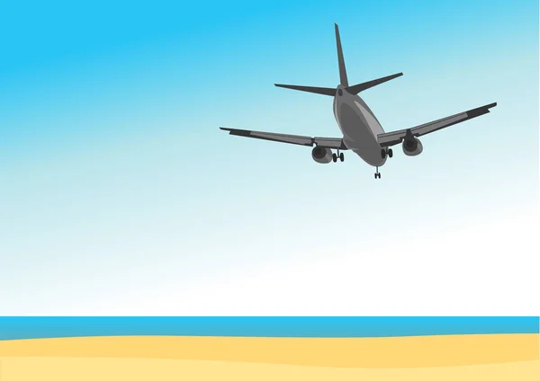 Avião comercial voando acima do mar tropical — Vetor de Stock