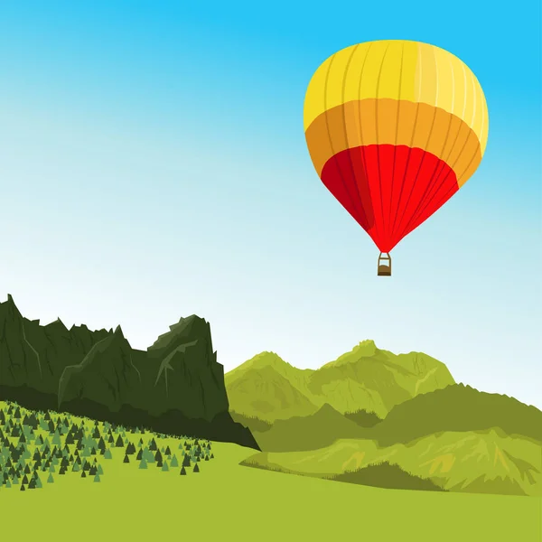 Hete luchtballon vliegen boven de bergen in de zomer — Stockvector