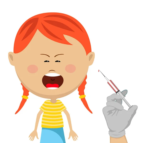 Sevimli küçük kız aşı ağlıyor Başlarken — Stok Vektör