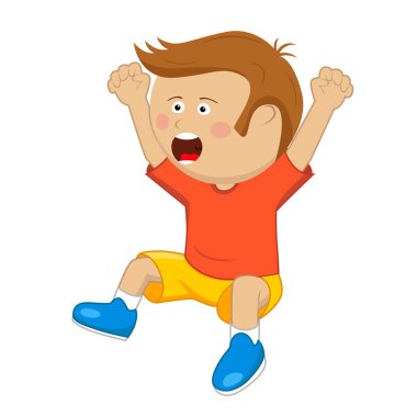 Yukarı yükseltilmiş tezahürat ve atlama ile şirin küçük çocuk