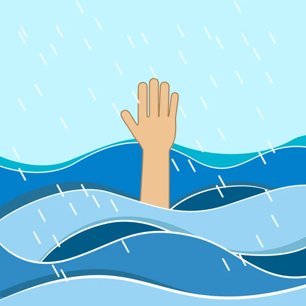 Drowning victims. Hand of drowning man needing help. Failure and rescue concept. — Stock Vector