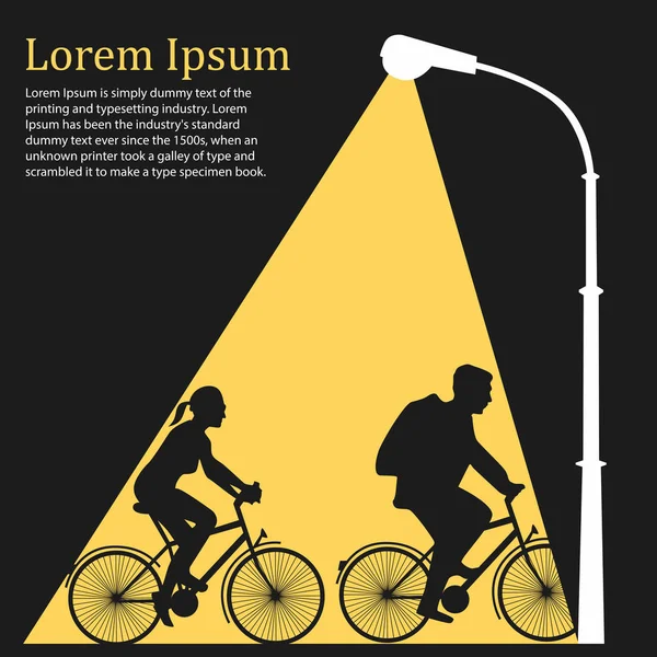 Світлодіодні ліхтарі на сімейних велосипедах, плоска ілюстрація — стоковий вектор