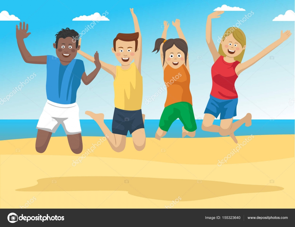 Group of friends together jumping on the beach Stock Vector Image by ©flint01 #155323640 Group of friends together jumping on the beach Stock Vector Image by ©flint01 #155323640