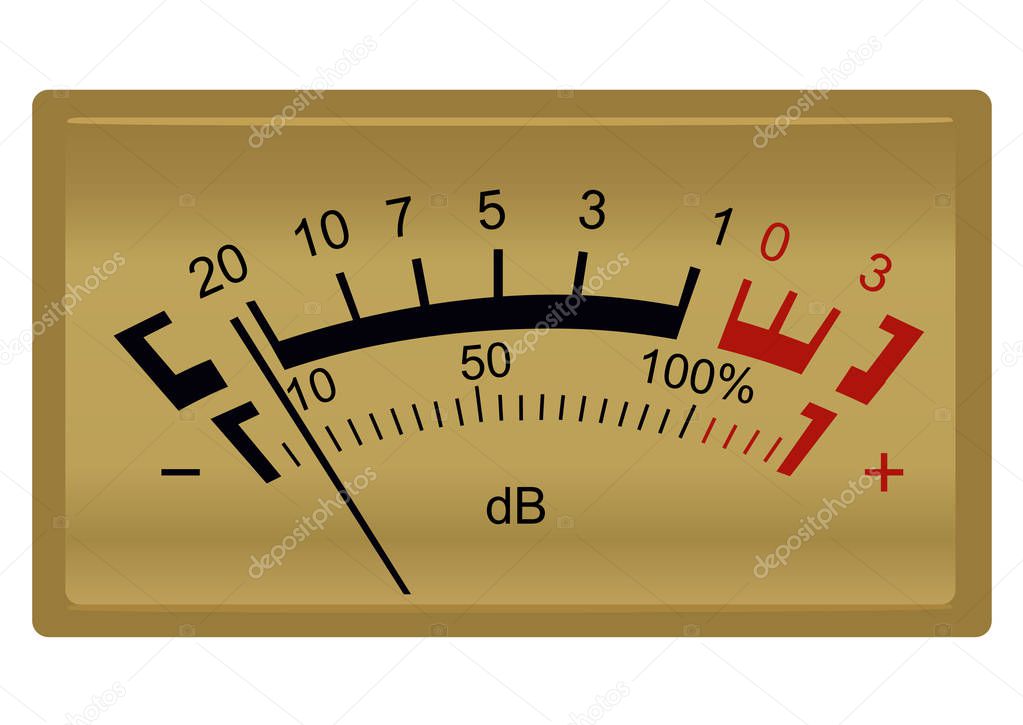 Retro stereo decibel meter isolated on white background