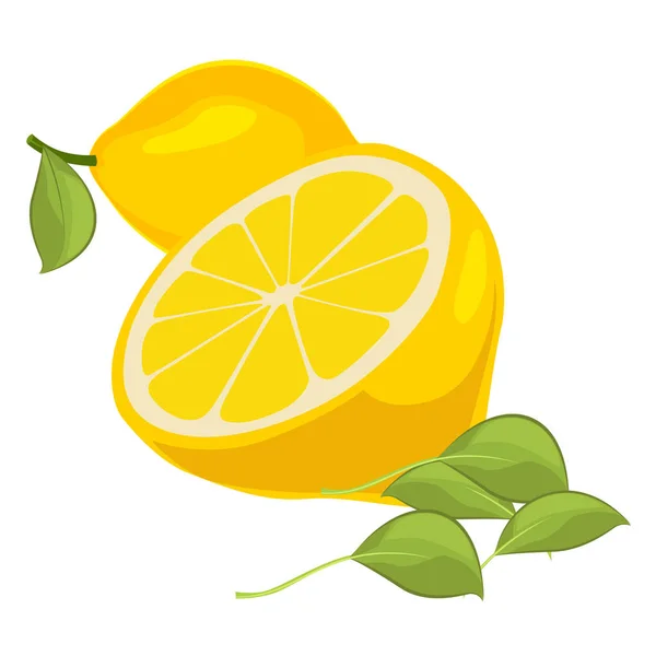 Limones frescos con hojas aisladas sobre fondo blanco — Vector de stock