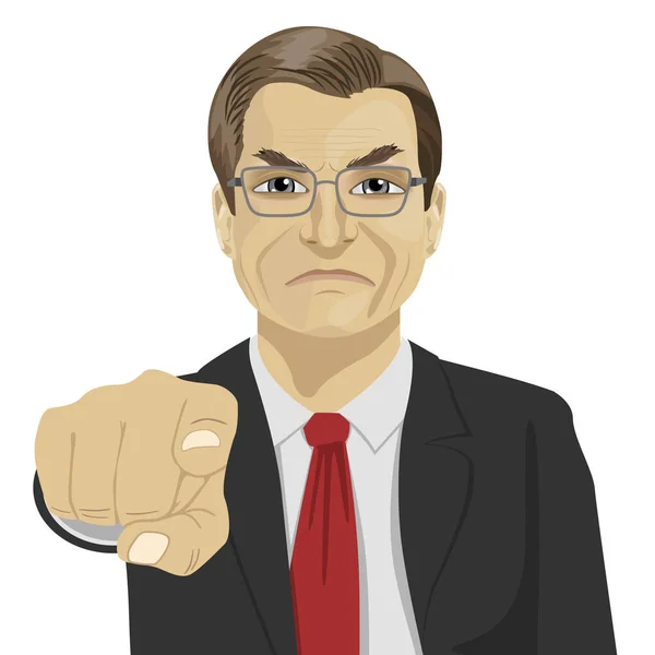 Homme d'affaires mature en colère pointant son doigt vers vous — Image vectorielle