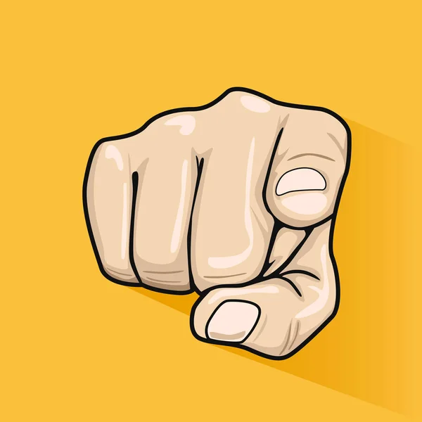 Male hand pointing finger at you over yellow background — Stock Vector