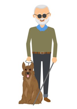 Rehber köpek ile ayakta üst düzey kör adam