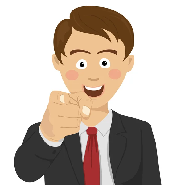 Jovem empresário bem sucedido apontando o dedo para você sorrindo — Vetor de Stock