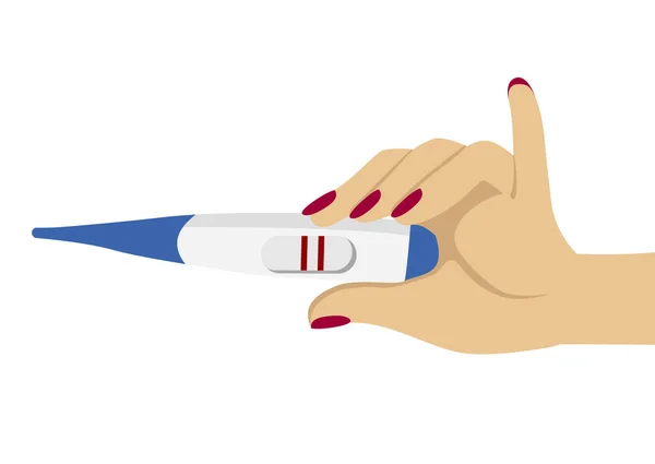 Weibliche Hand mit positivem Schwangerschaftstest — Stockvektor