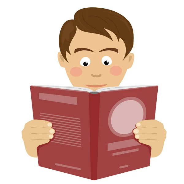 Adolescente chico leyendo interesante libro sobre fondo blanco — Vector de stock