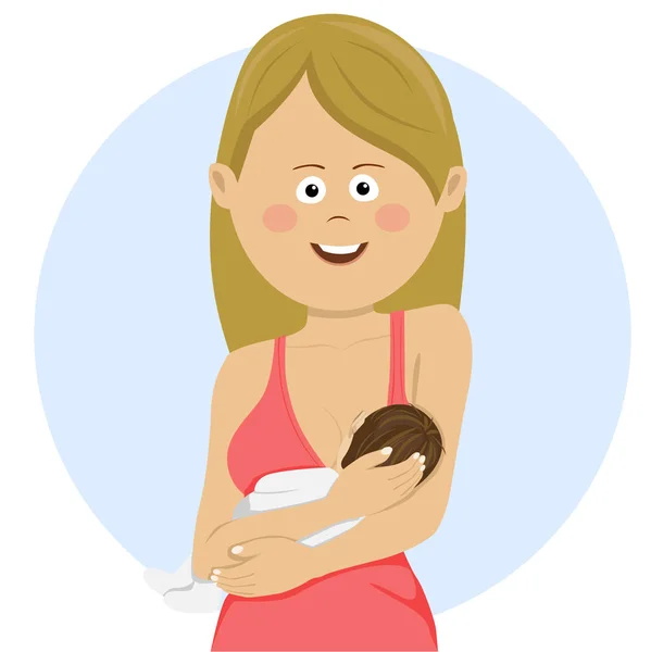 Красивая женщина с новорожденным ребенком на руках, кормящая грудью — стоковый вектор