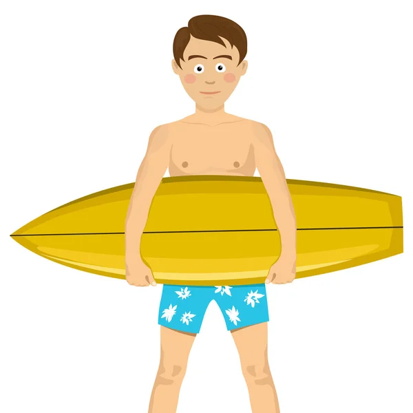 Adolescente chico con una tabla de surf aislado sobre fondo blanco — Vector de stock