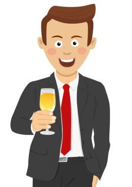 Bir kadeh şampanya ile toasting genç sevimli işadamı