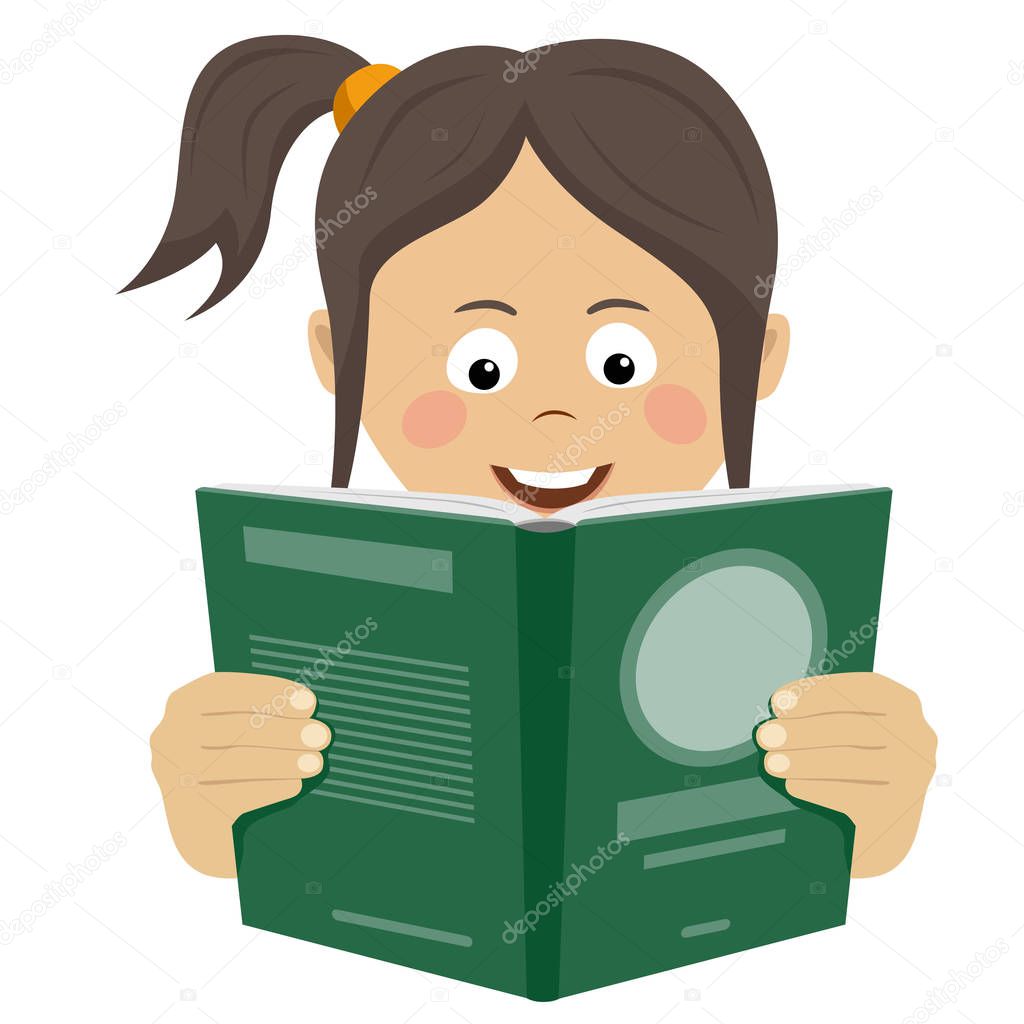 Teenager girl reading interesting book over white background