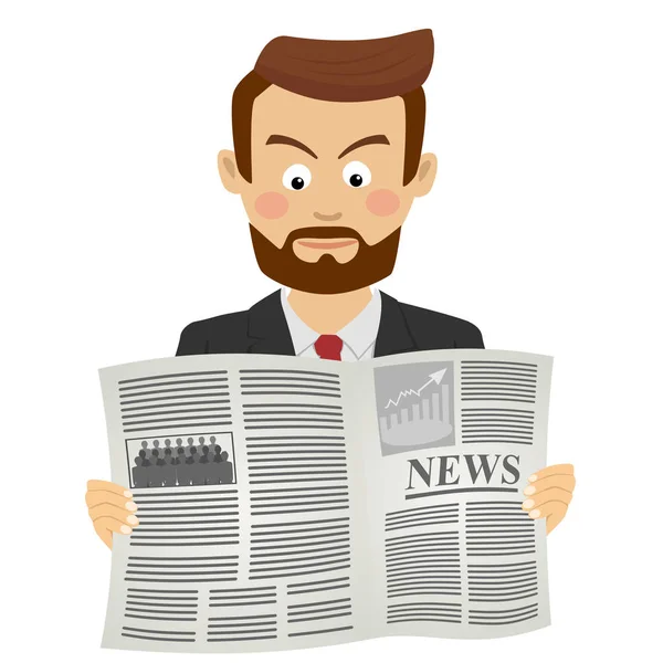 Seriöser Geschäftsmann liest Zeitung — Stockvektor