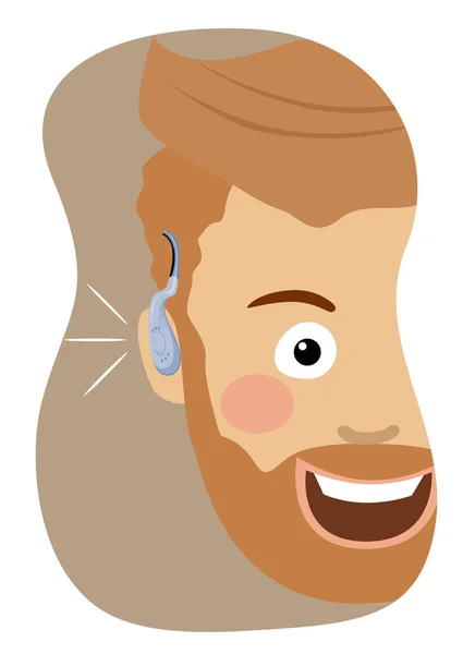 Joven hipster con audífono sonriente — Vector de stock