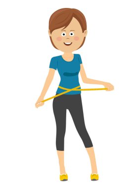 Genç, sportif, uyum ve ölçüm bandı ile güzel kız