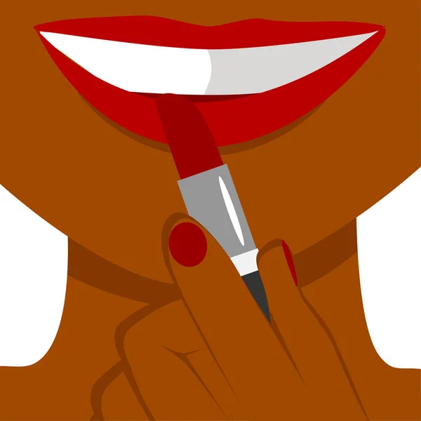 Afro-américaine femme appliquant rouge à lèvres — Image vectorielle