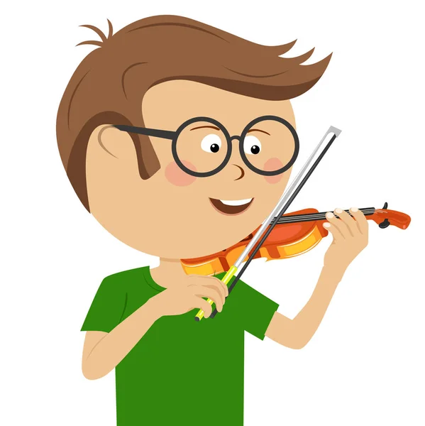 Bonito nerd menino com óculos toca violino — Vetor de Stock