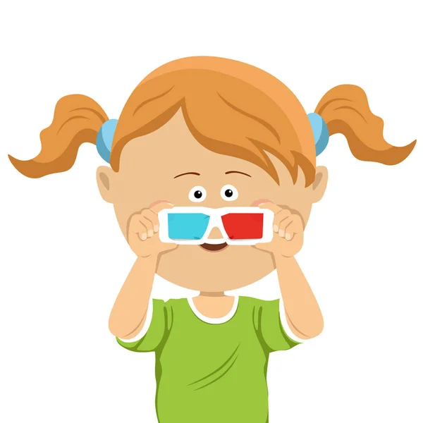 Cute little girl with 3d glasses — Stock Vector