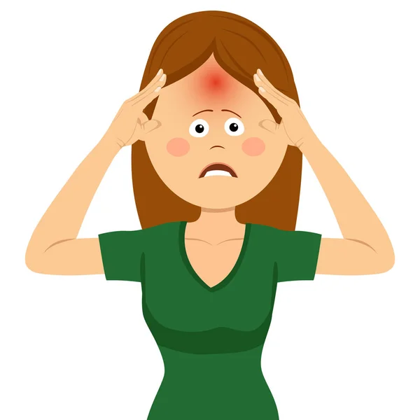 Sevimli genç kadın güçlü baş ağrısı olması — Stok Vektör