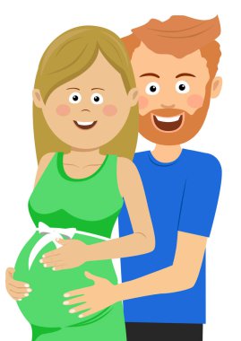 Koca mutlu pregnat ona karın karnına dokunur