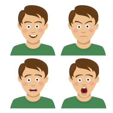 Çeşitli ifadeler sahip yakışıklı genç çocuk