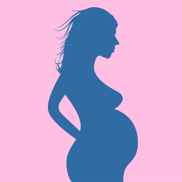 Chica embarazada aislada sobre fondo blanco. Silueta de mujer embarazada — Vector de stock