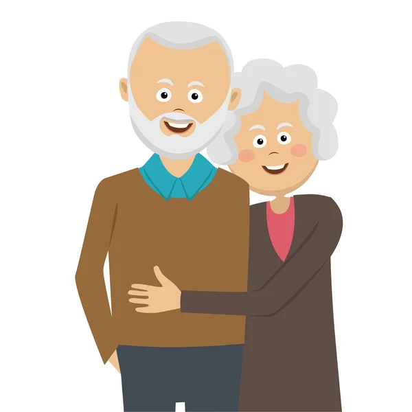 Happy elderly couple standing in an embrace — Stock Vector