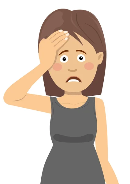 Alnına dokunmak baş ağrısı olan genç kadın — Stok Vektör