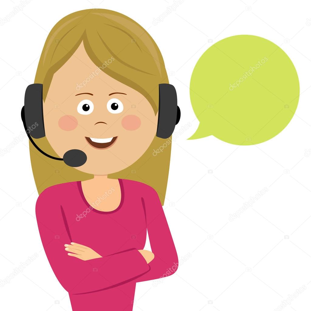 Female customer service operator with headset and speech bubble