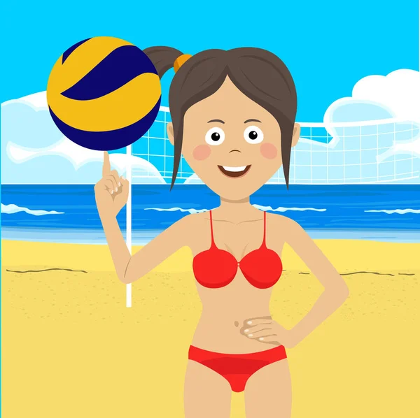 Teenager Mädchen am Strand mit Volleyball — Stockvektor