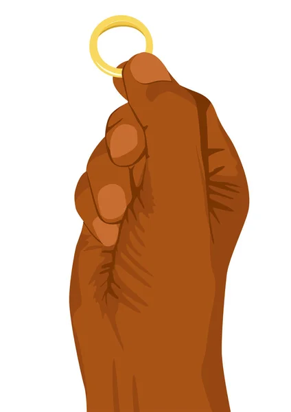 Ręka z african american mężczyznę trzymającego złoty pierścionek — Wektor stockowy