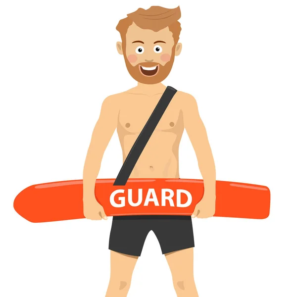 Glückliche männliche Rettungsschwimmer im Dienst stehen vor weißem Hintergrund — Stockvektor