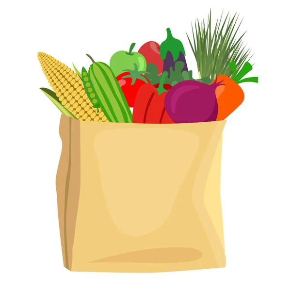 Una bolsa llena de frutas y verduras saludables — Vector de stock