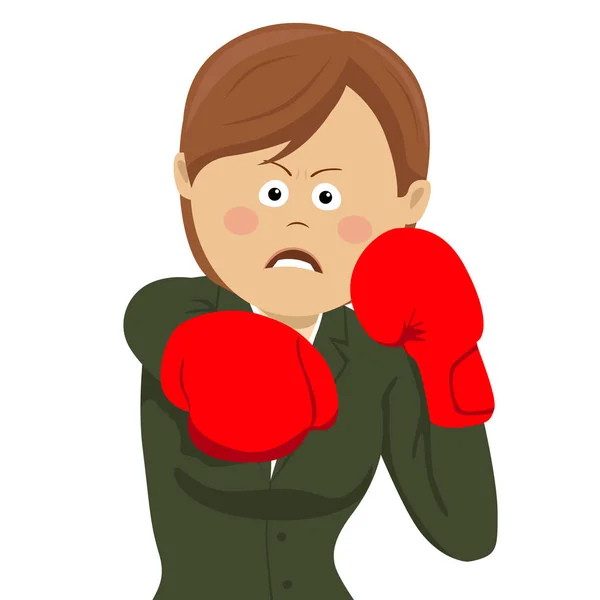 Boxing business woman punching wearing boxing gloves isolated on white background — Stock Vector