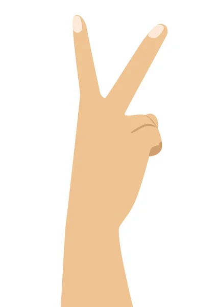 Mano con due dita alzate in pace o simbolo di vittoria il segno per la lettera V in lingua dei segni — Vettoriale Stock