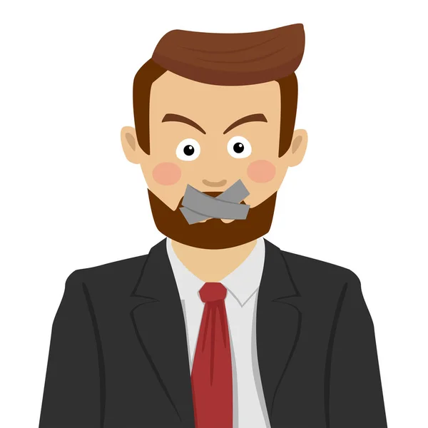 Homme d'affaires sérieux avec du scotch sur la bouche — Image vectorielle