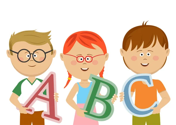 Groep van kleine kinderen die houden van Abc letters — Stockvector