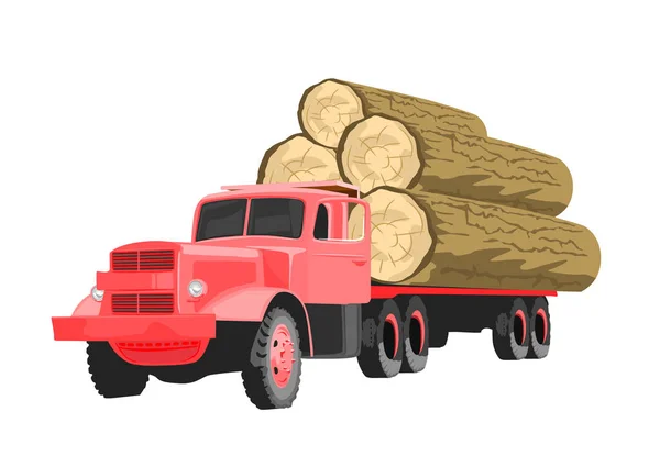 Βαριά φορτωμένο φορτηγό κόκκινο καταγραφή που απομονώνονται σε λευκό φόντο — Διανυσματικό Αρχείο