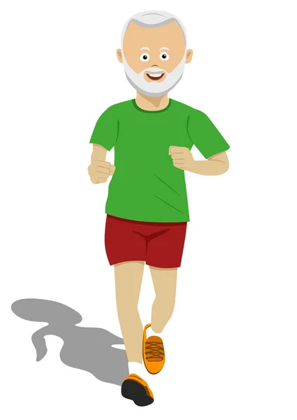 Hombre mayor con ropa de fitness corriendo sobre fondo blanco — Vector de stock