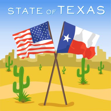 Çölde Texas ve Amerikan bayrakları