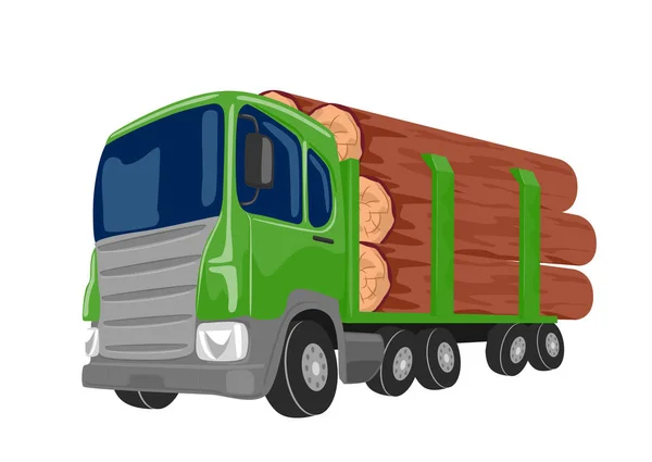 Caminhão de registo transportando grandes troncos isolados sobre fundo branco — Vetor de Stock